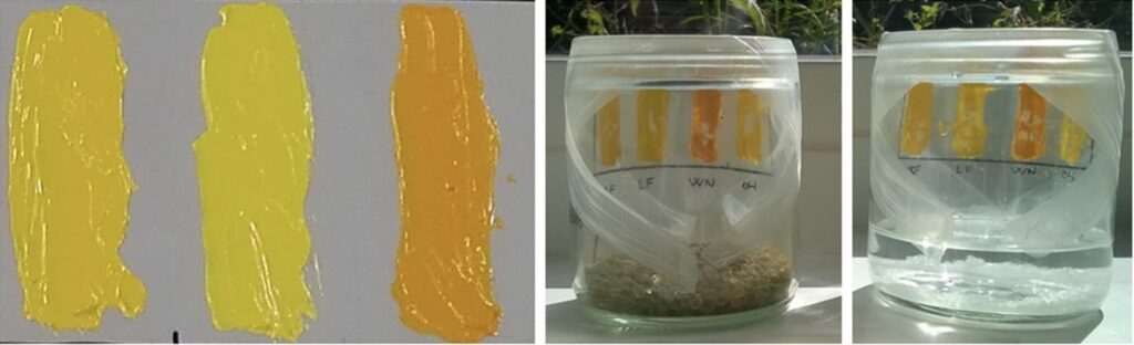 The effects of humidity on painting consisted of cadmium yellow oil paint films placed into humidity test jars.