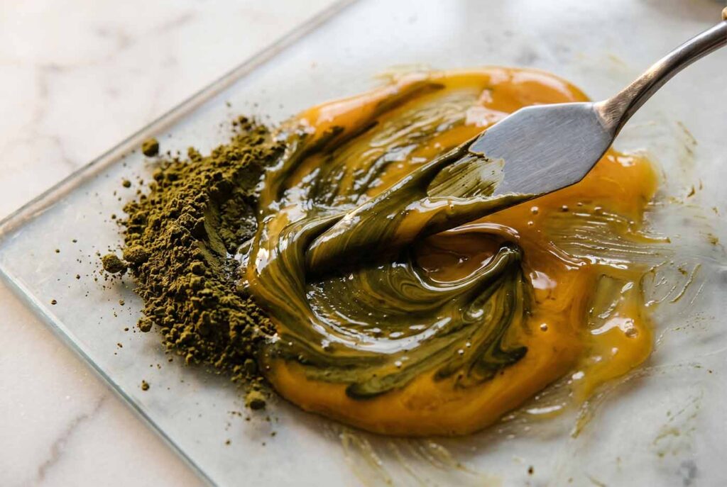 Egg tempera and green earth pigment