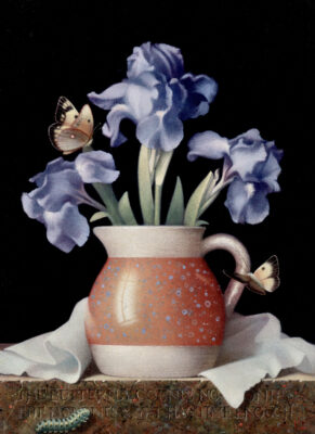 Blue Irises and Butterflies